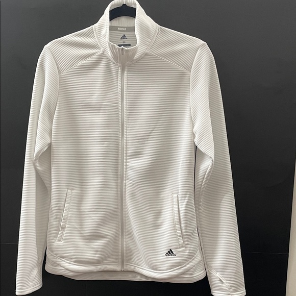 Adidas White Ribbed Track Jacket - Picture 1 of 4